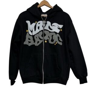 Made Havoc Zip Up Hoodie Men's Size Medium Black Bubble Print Hooded Y2K